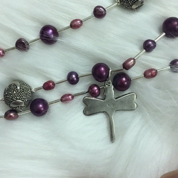 Silver and cultured pearl necklace - Picture 5 of 6